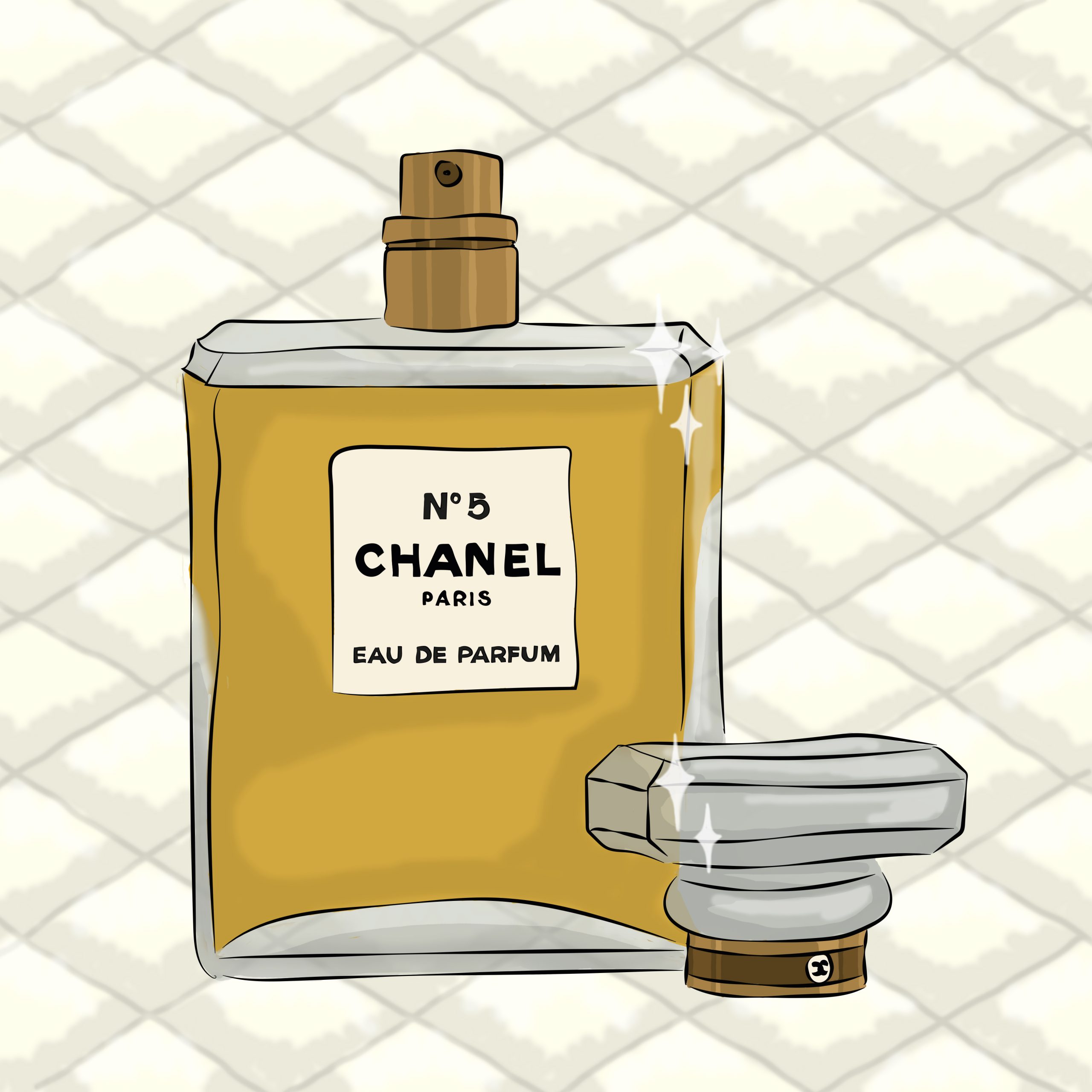 tekening met een flesje Chanel no. 5 parfum